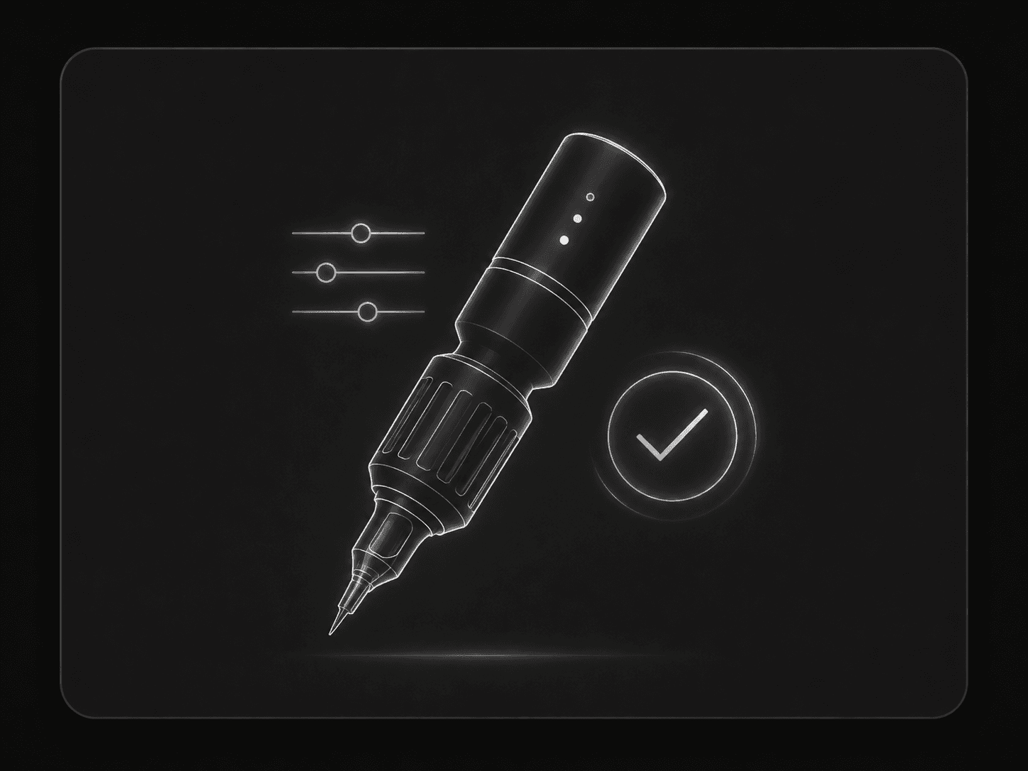 Generic beginner friendly tattoo machine illustration with check mark and simple controls