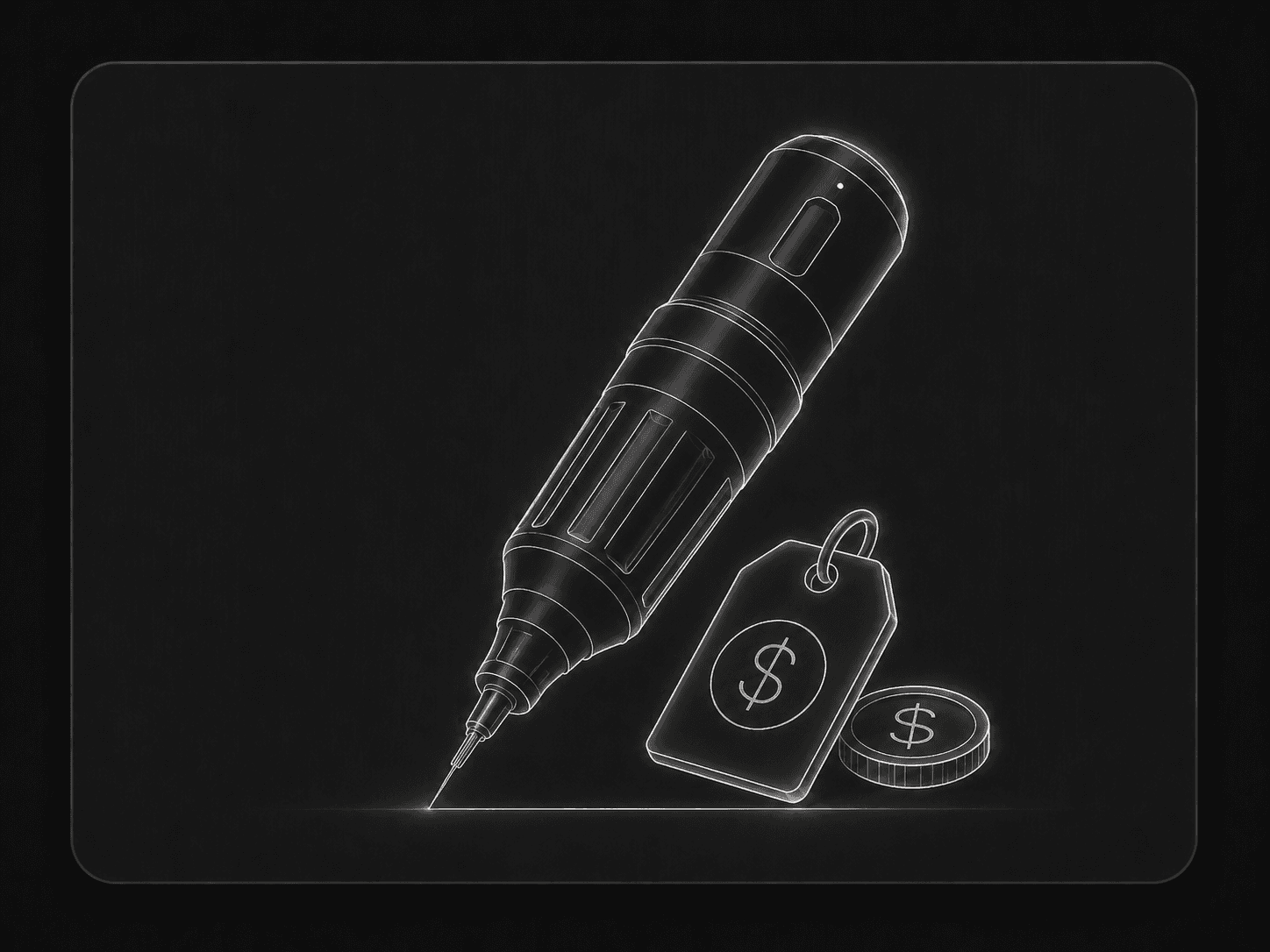 Generic tattoo machine illustration with price tag indicator