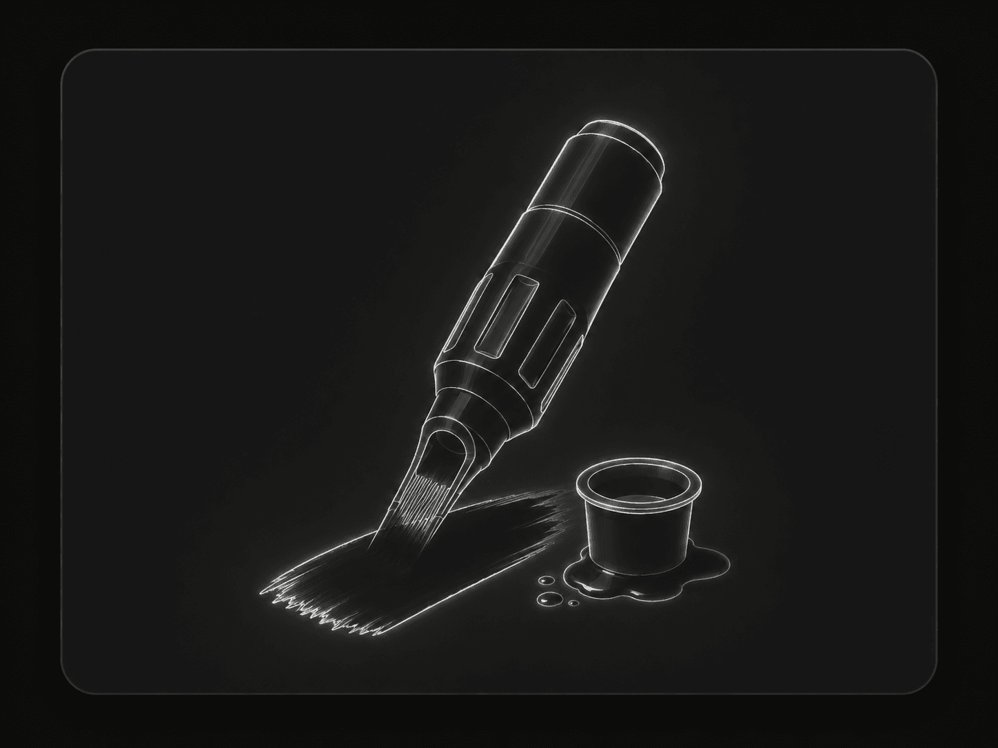 Generic tattoo machine illustration with dense ink fill and pigment cup