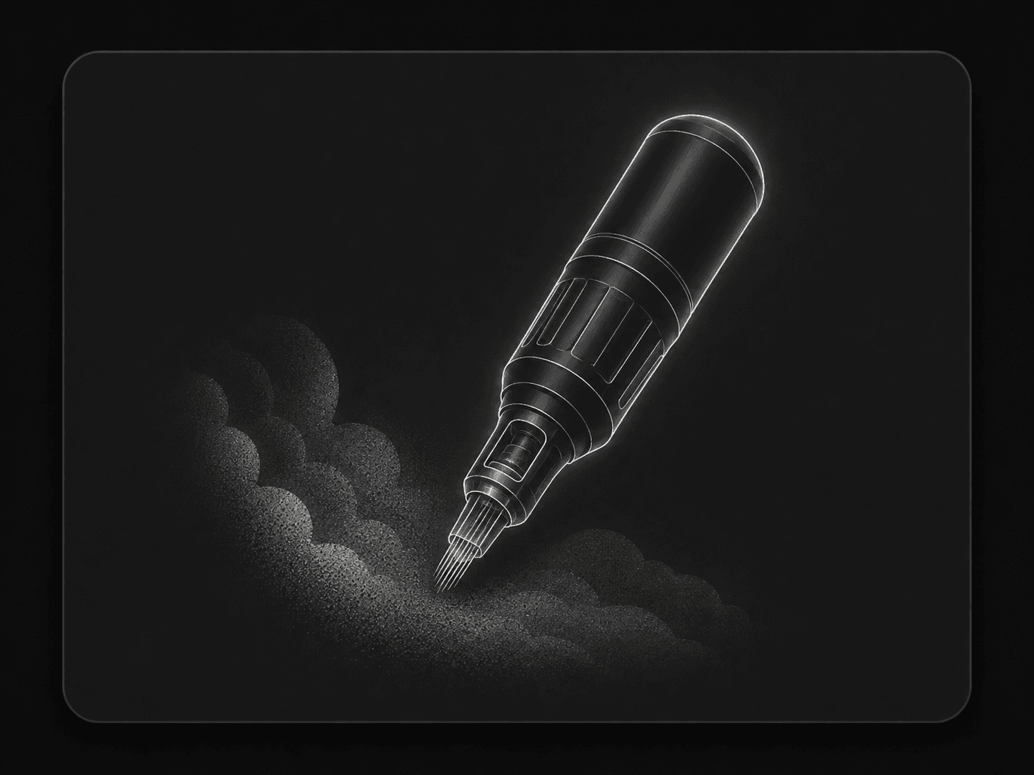 Generic tattoo machine illustration with soft greywash dot shading pattern