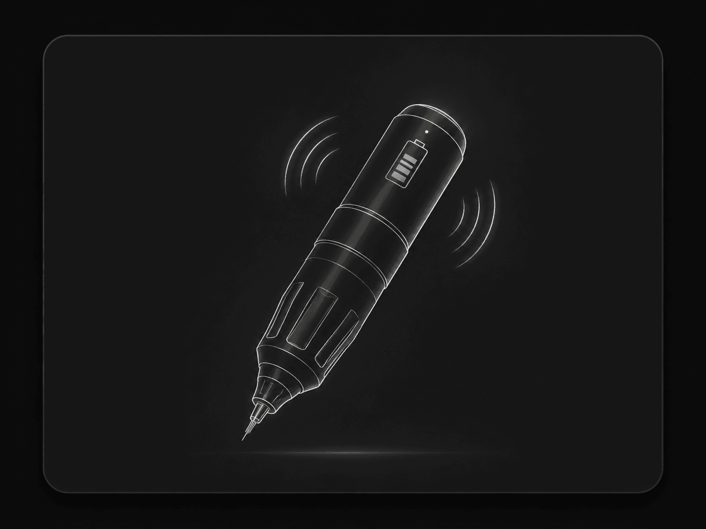 Generic wireless tattoo machine illustration with battery icon and signal waves